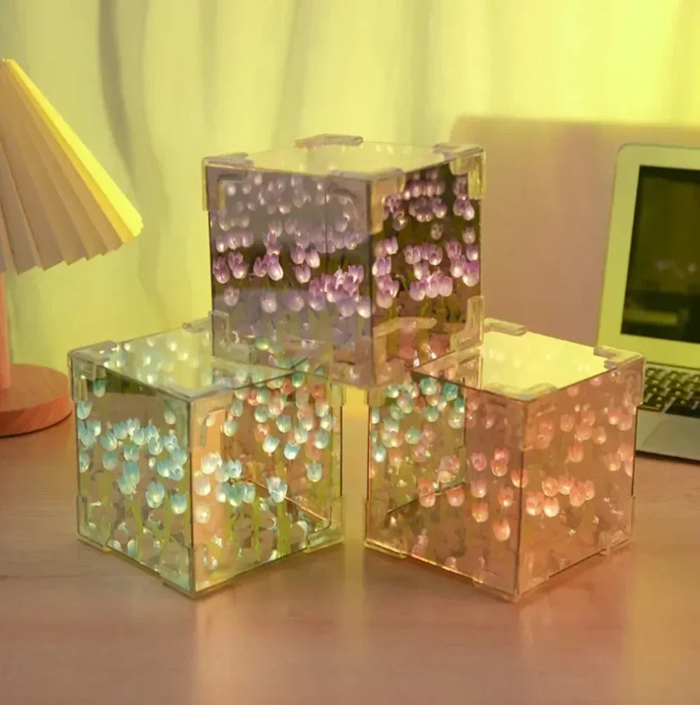 NEW Creative Diy Tulip Flower Sea Cube Three-Dimensional Small Night Lamp Material Package for Girlfriend Couple Girlfriend Gift