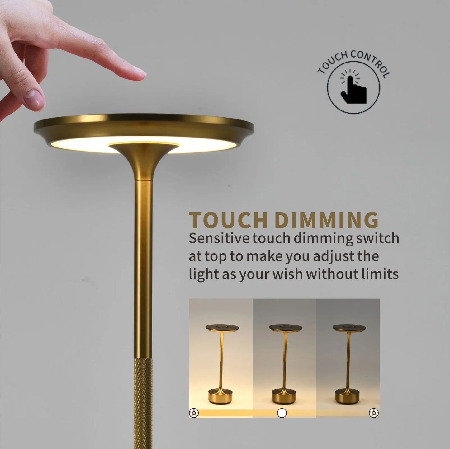 USB Rechargeable Aluminum Bar Table Lamp – Dimmable Touch Lamp