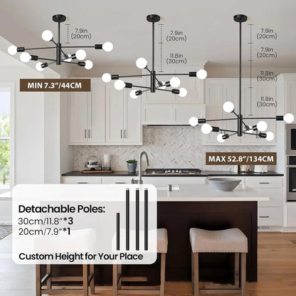 Multi-Head Chandelier – Modern Gold & Black LED Ceiling Light for Living & Dining Room