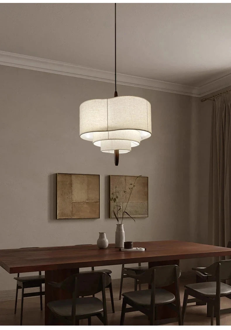 Nordic Wabi-Sabi Fabric Pendant Light – Minimalist Chandelier for Living & Dining Room