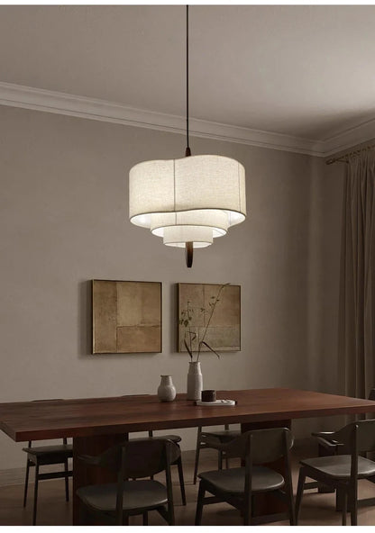 Nordic Wabi-Sabi Fabric Pendant Light – Minimalist Chandelier for Living & Dining Room