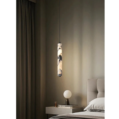 Luxury Stone Cylinder Pendant Lamp – High-End LED Chandelier for Bedroom & Living Room