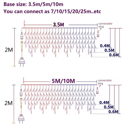 Icicle String Lights Outdoor LED Fairy Lights Garland For New Year Party Wedding Garden Terrace Christmas Decoration Lamps