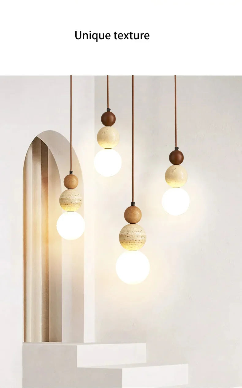 Bauhaus Cream Stone Pendant Lamp – Designer LED Chandelier for Bedroom & Dining