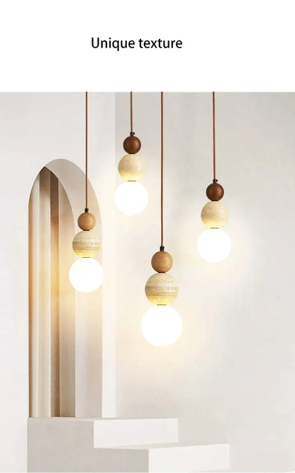 Bauhaus Cream Stone Pendant Lamp – Designer LED Chandelier for Bedroom & Dining