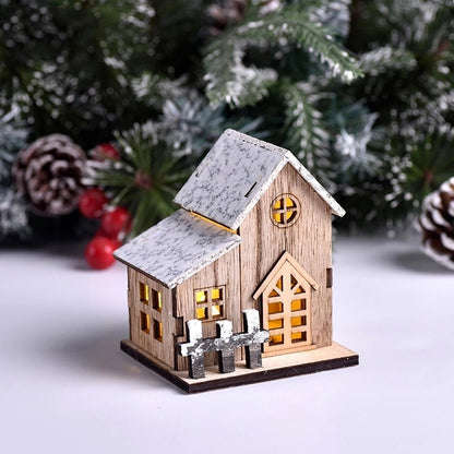Casa de madera de luz LED navideña cabina luminosa decoraciones de Feliz Navidad para el hogar adornos de árbol de Navidad DIY regalos de niños Año Nuevo
