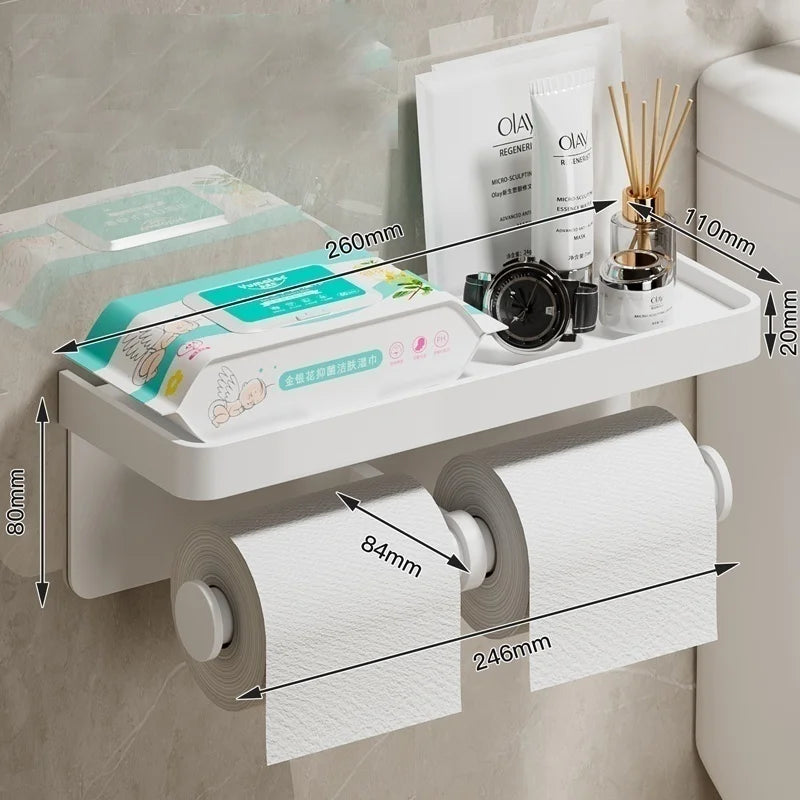 Toilet paper holder, wall-mounted storage rack for bathroom, waterproof tissue roll holder, restroom paper towel dispenser