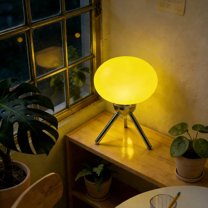 Bauhaus Glass Mushroom Table Lamp – Nordic Retro Bedside Ambient Light with Dimmer