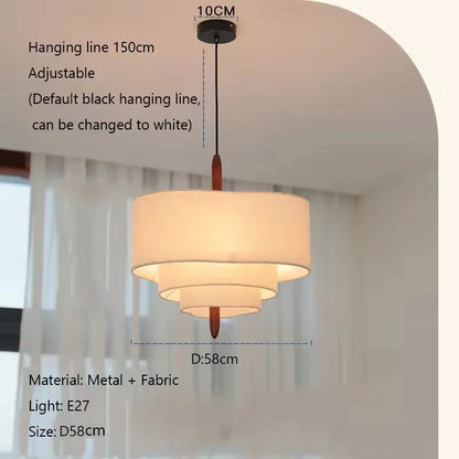 Nordic Wabi-Sabi Fabric Pendant Light – Minimalist Chandelier for Living & Dining Room