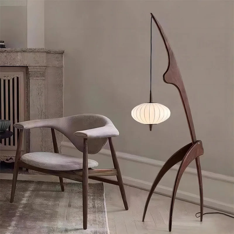 Japanese Modern Simple Walnut Solid Wood Floor Lamp Living Room Bedroom Bedside Creative Exhibition Hall Corner Standing Light