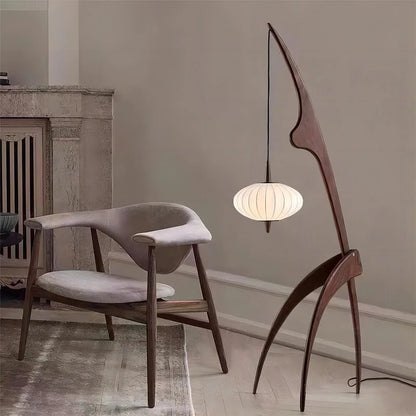 Japanese Modern Simple Walnut Solid Wood Floor Lamp Living Room Bedroom Bedside Creative Exhibition Hall Corner Standing Light