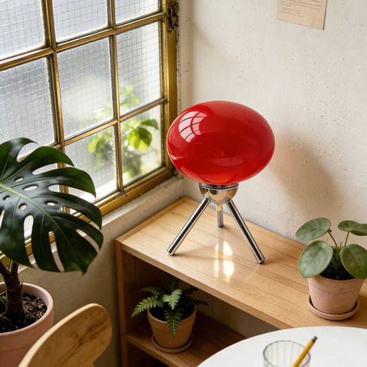 Bauhaus Glass Mushroom Table Lamp – Nordic Retro Bedside Ambient Light with Dimmer