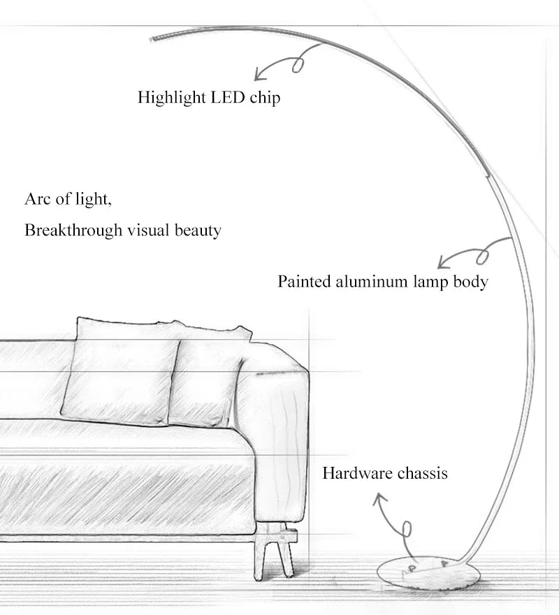 Nordic Minimalist White Gold C-shaped Lamp Living Room Sofa Bedroom Study Bedside Corner Led Dimmable Remote Control