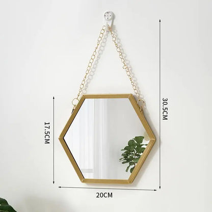 Nordic Iron Hexagonal Wall-mounted Mirror for Bathroom, Dormitory, Washbasin, Wall-mounted Makeup Mirror