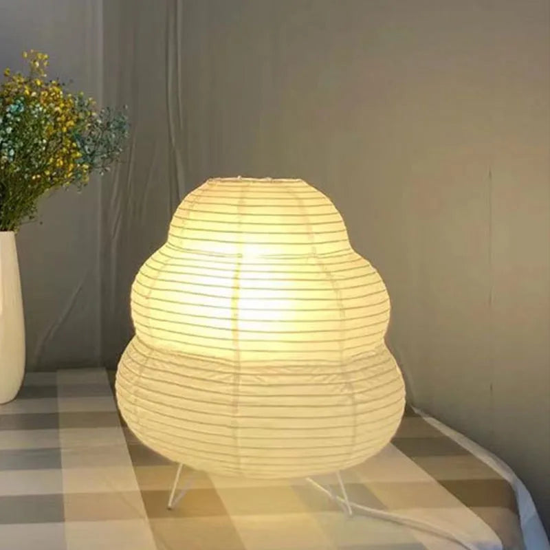 Rice Paper Table Lamp – Handmade Retro LED Art Design Light for Bedroom & Living Room
