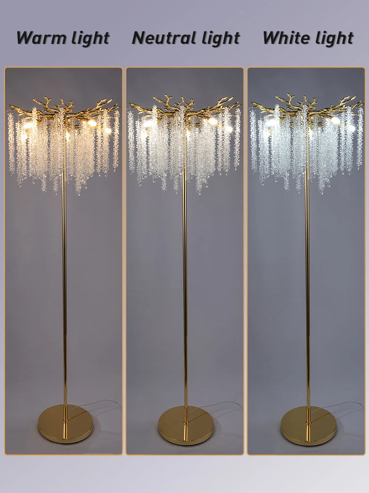 Nordic Luxury Crystal Floor Lamp - Modern Gold LED Stand Light for Living Room & Bedroom | Indoor Decor Lighting Fixture