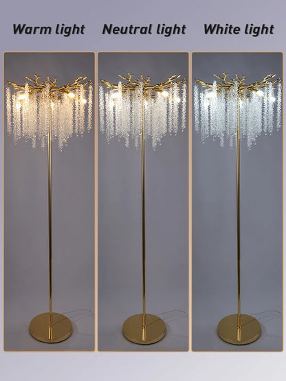 Nordic Luxury Crystal Floor Lamp - Modern Gold LED Stand Light for Living Room & Bedroom | Indoor Decor Lighting Fixture