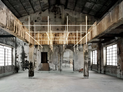 Italian Designer Tube Chandelier – Post-Modern LED Gold & Chrome Pendant Light