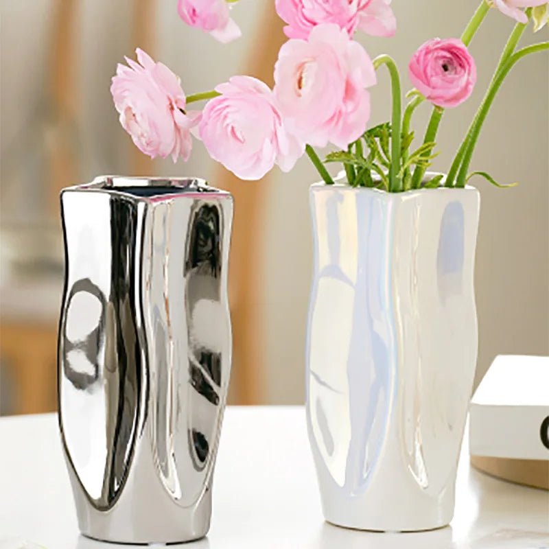 Silver Electroplated Ceramic Vase