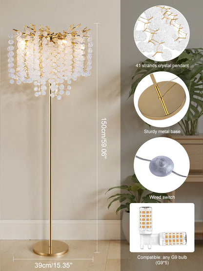 Nordic Luxury Crystal Floor Lamp - Modern Gold LED Stand Light for Living Room & Bedroom | Indoor Decor Lighting Fixture