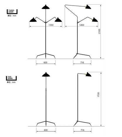 Serge Mouille 3-arm Floor lamp Designer Tripod LED Lamp Adjustable Spider Standing Lamp Loft master bedroom decor reading light