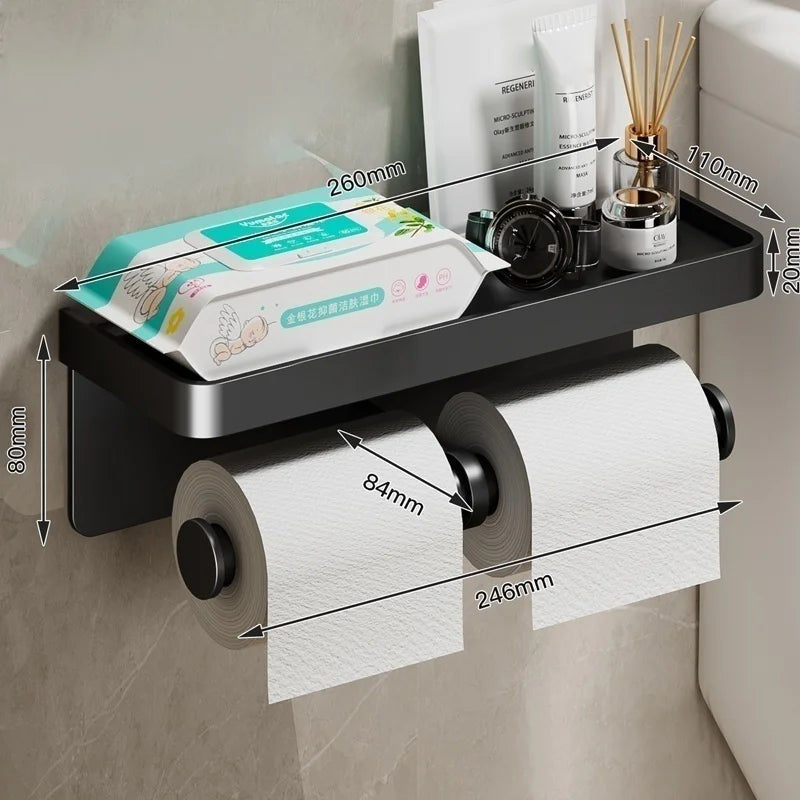 Toilet paper holder, wall-mounted storage rack for bathroom, waterproof tissue roll holder, restroom paper towel dispenser