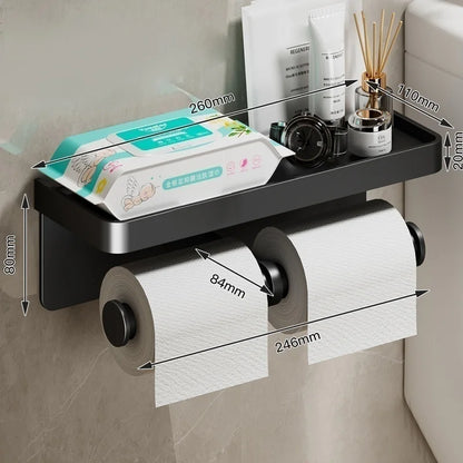 Toilet paper holder, wall-mounted storage rack for bathroom, waterproof tissue roll holder, restroom paper towel dispenser