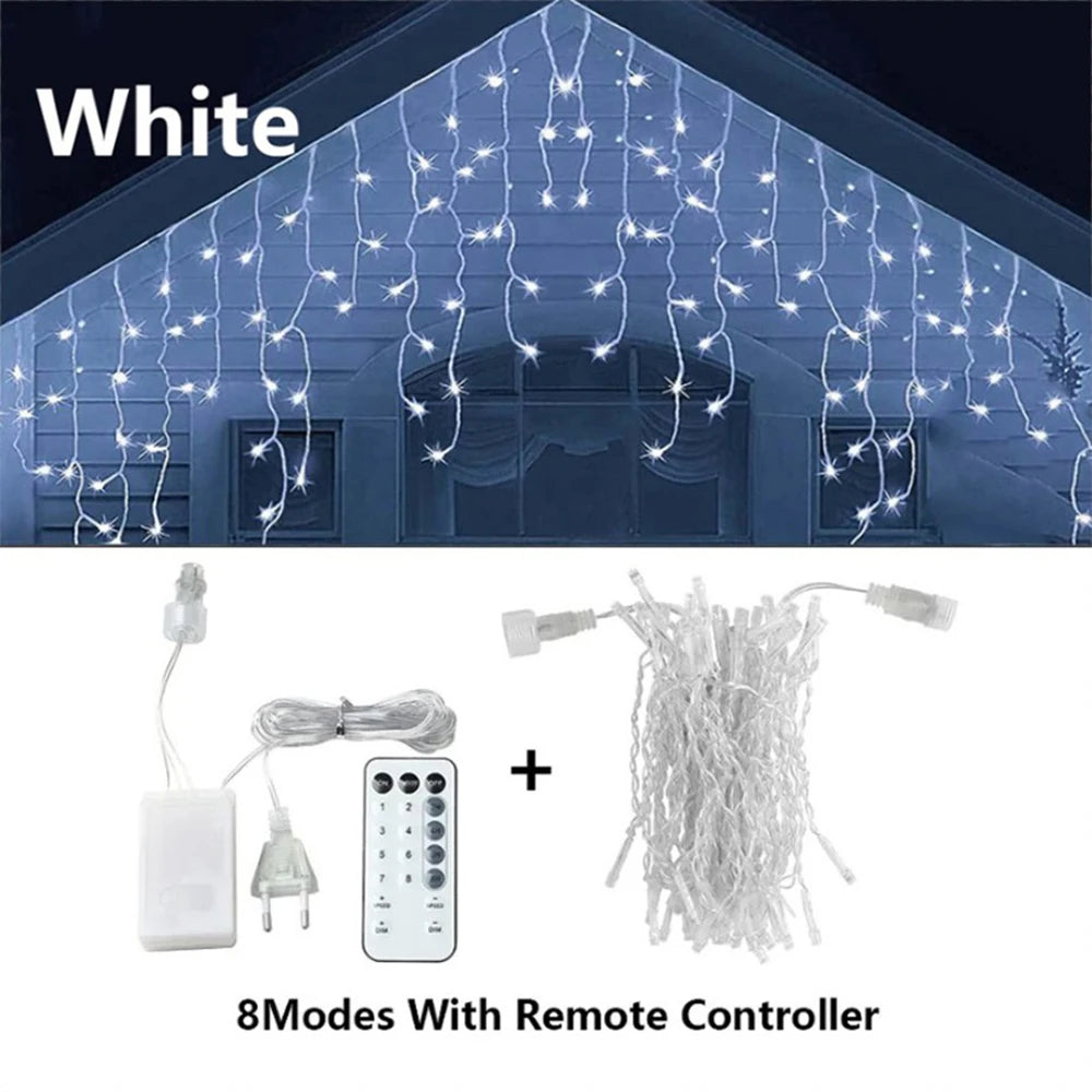 Icicle String Lights Outdoor LED Fairy Lights Garland For New Year Party Wedding Garden Terrace Christmas Decoration Lamps