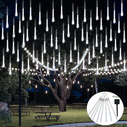 Solar Meteor Shower Lights Outdoor Meteor Lights 10Tubes Waterproof LED Falling Raindrop Christmas Halloween Fairy String Lights