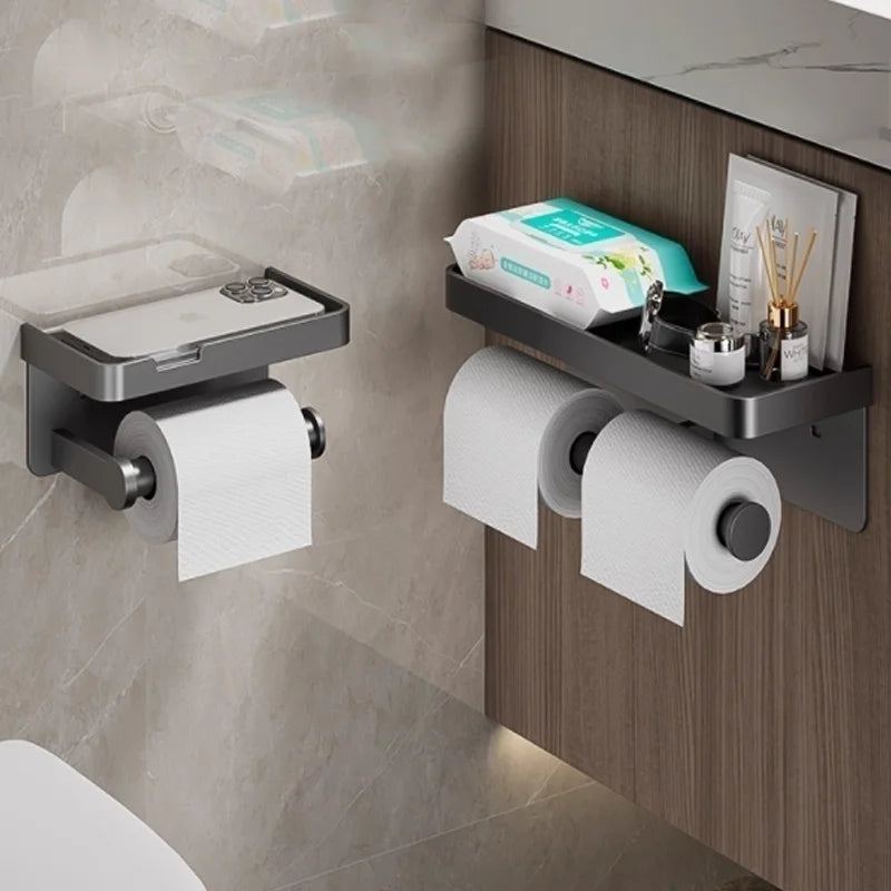 Toilet paper holder, wall-mounted storage rack for bathroom, waterproof tissue roll holder, restroom paper towel dispenser