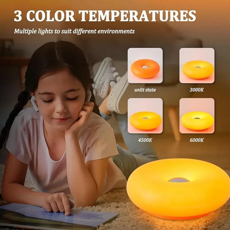 Sweet donut touch bedside night light with USB charging port, adjustable by touch, bedroom and living room atmosphere desk lamp