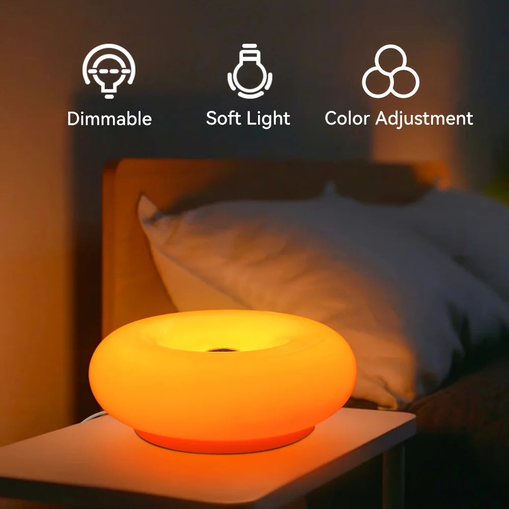 Sweet donut touch bedside night light with USB charging port, adjustable by touch, bedroom and living room atmosphere desk lamp
