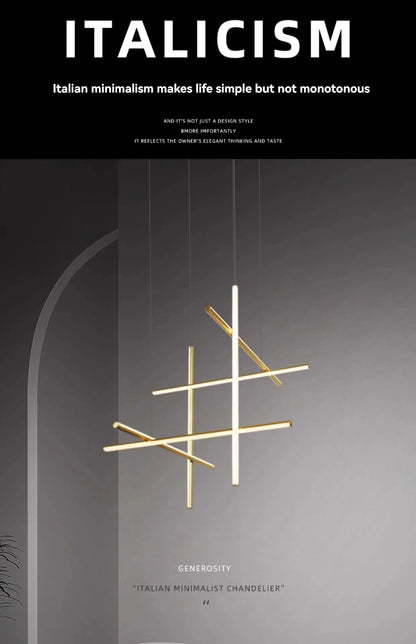 Italian Designer Tube Chandelier – Post-Modern LED Gold & Chrome Pendant Light