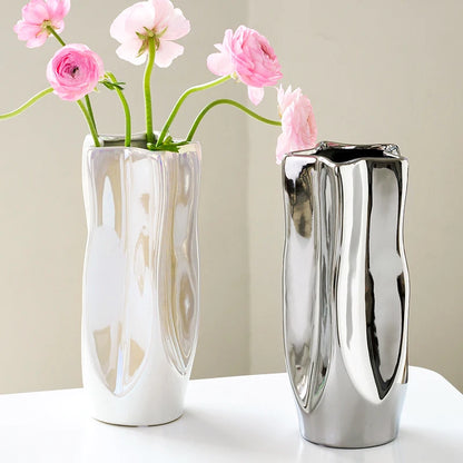 Silver Electroplated Ceramic Vase