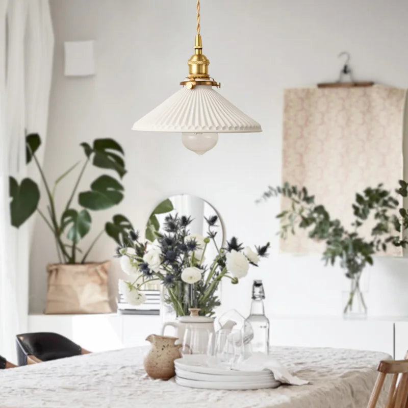 Japanese Ceramic Pendant Chandelier – Nordic Bronze Retro Light for Living Room & Entryway