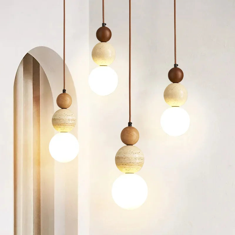 Bauhaus Cream Stone Pendant Lamp – Designer LED Chandelier for Bedroom & Dining