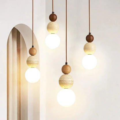 Bauhaus Cream Stone Pendant Lamp – Designer LED Chandelier for Bedroom & Dining