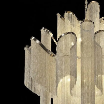 Floral Tassel Staircase Chandelier – Grand LED Pendant for Villa & Duplex Spaces