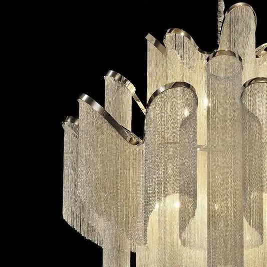 Floral Tassel Staircase Chandelier – Grand LED Pendant for Villa & Duplex Spaces