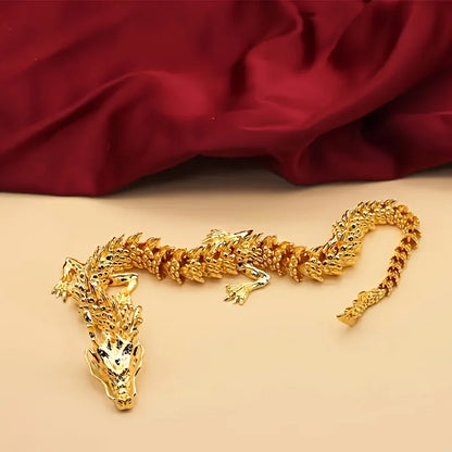 Majestic 3D Alloy Golden Dragon Statue with Movable Limbs - Home Desktop Decoration, Symbol of Power and Good Luck