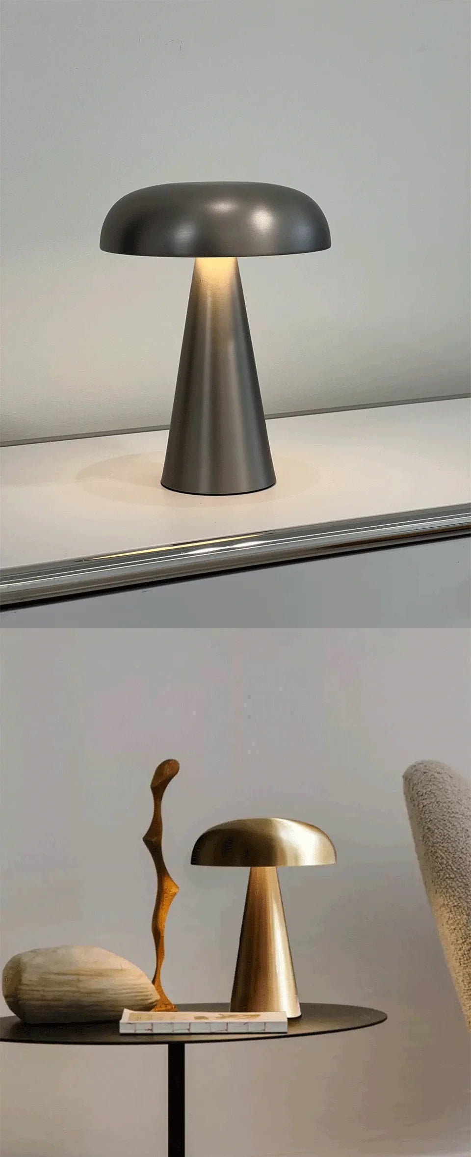 Retro Mushroom LED Table Lamp – Rechargeable Touch Bedside Light