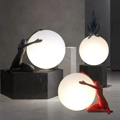 Nordic Art Floor Lamp Abstract Humanoid Holding Ball Vertical Light for Living Room Bedroom Creative Sculpture Decor Desk Lamps