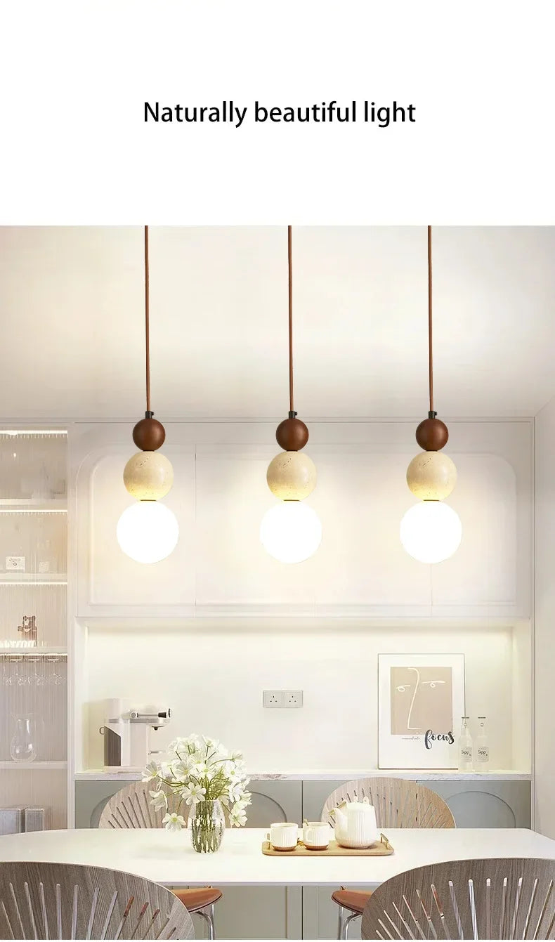 Bauhaus Cream Stone Pendant Lamp – Designer LED Chandelier for Bedroom & Dining