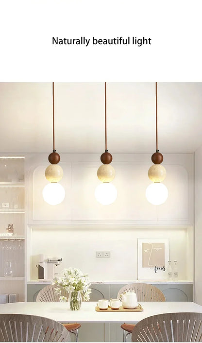 Bauhaus Cream Stone Pendant Lamp – Designer LED Chandelier for Bedroom & Dining