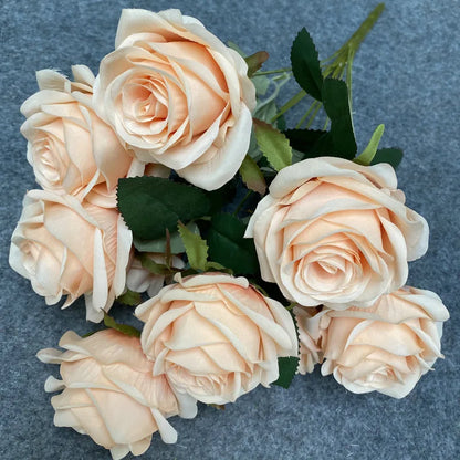 9 Heads 1 Bunch Camellia Rose Artificial Flower Holding Bouquets Party Wedding Scene Display Room Home Decor Fake Floral Gifts