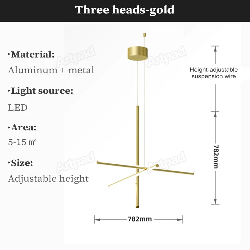 Italian Designer Tube Chandelier – Post-Modern LED Gold & Chrome Pendant Light