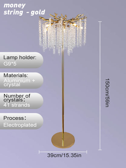 Nordic Luxury Crystal Floor Lamp - Modern Gold LED Stand Light for Living Room & Bedroom | Indoor Decor Lighting Fixture