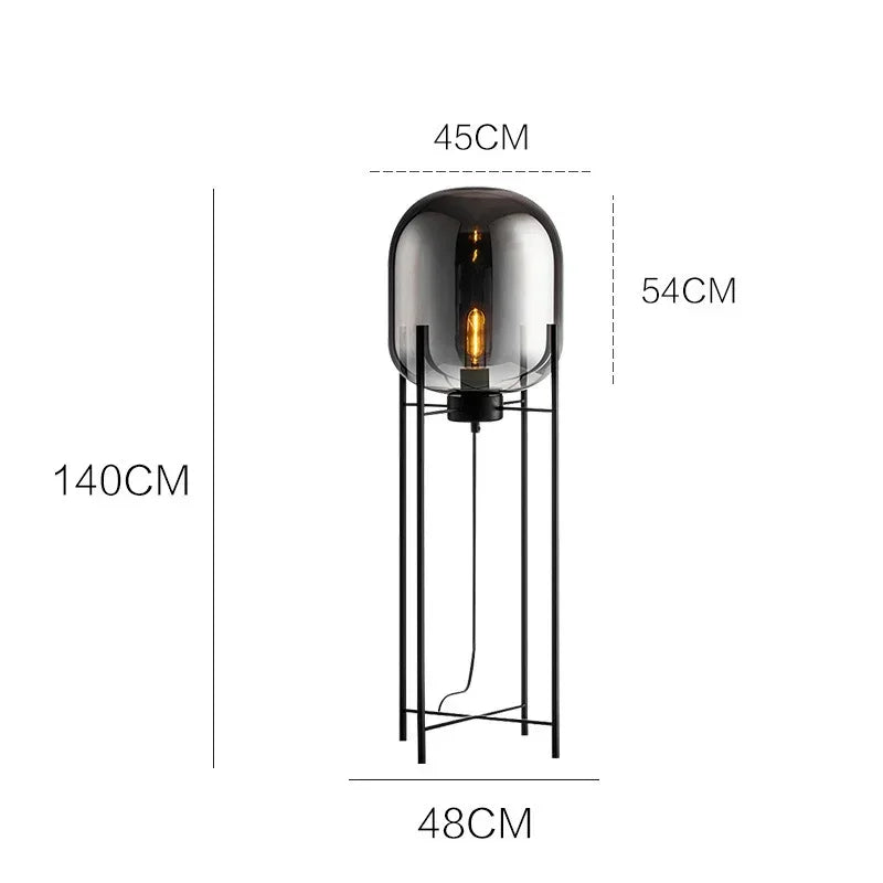 Postmodern Nordic Industrial Style Smoke Gray Glass Four-legged Floor Lamp Creative Personality Living Room Bedroom Table Lamps