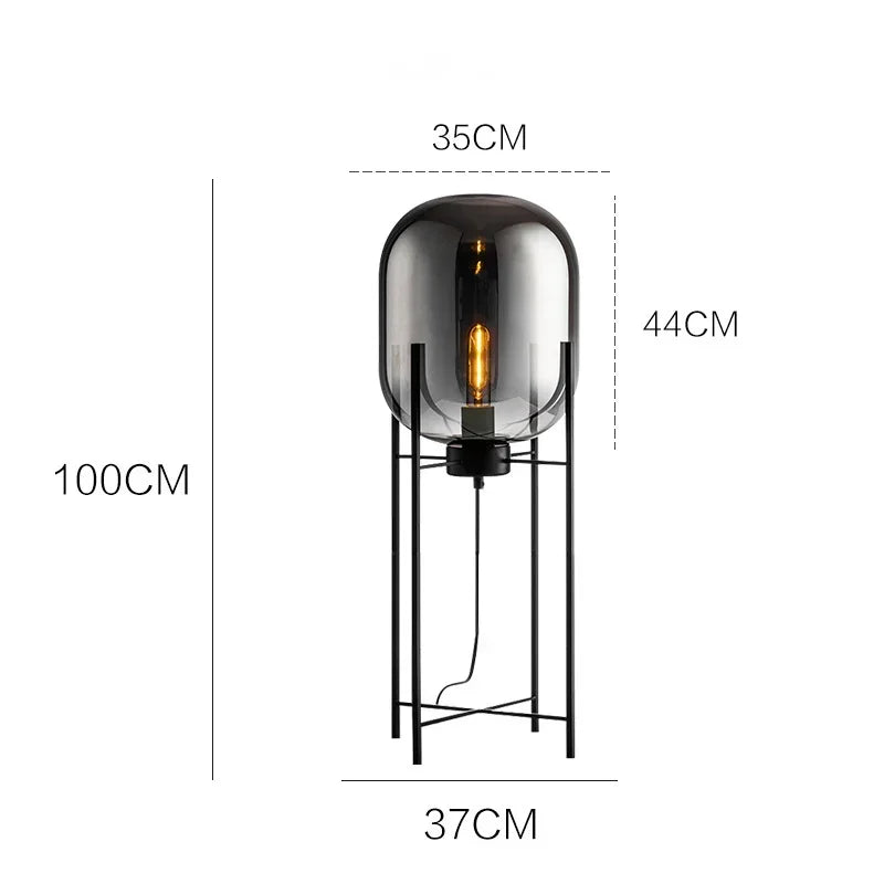Postmodern Nordic Industrial Style Smoke Gray Glass Four-legged Floor Lamp Creative Personality Living Room Bedroom Table Lamps