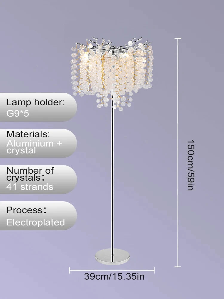 Nordic Luxury Crystal Floor Lamp - Modern Gold LED Stand Light for Living Room & Bedroom | Indoor Decor Lighting Fixture